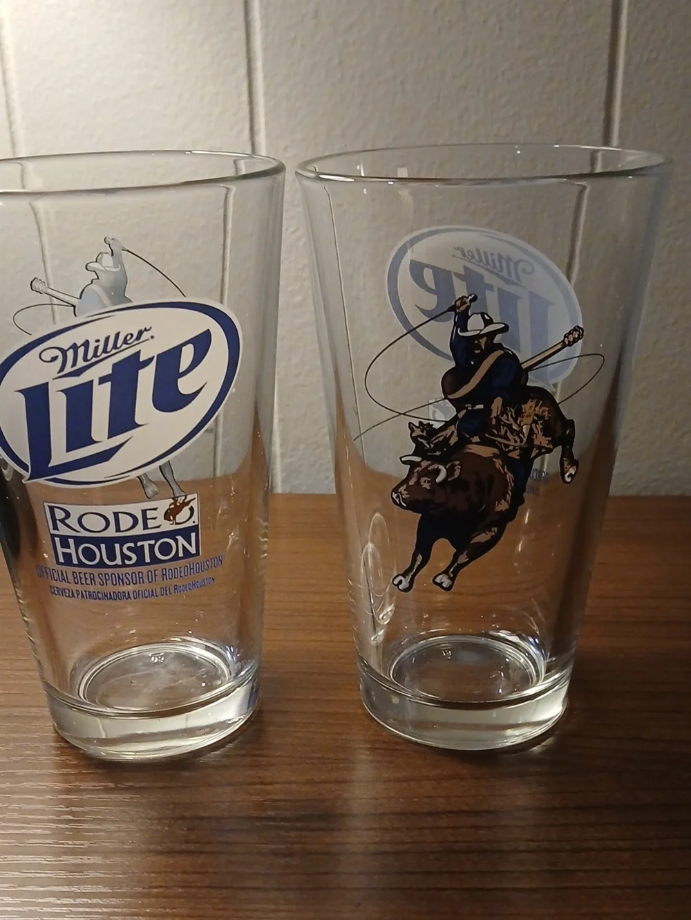Rodeo Houston Pint Glass - Clear with Blue Logo Set Of 2
